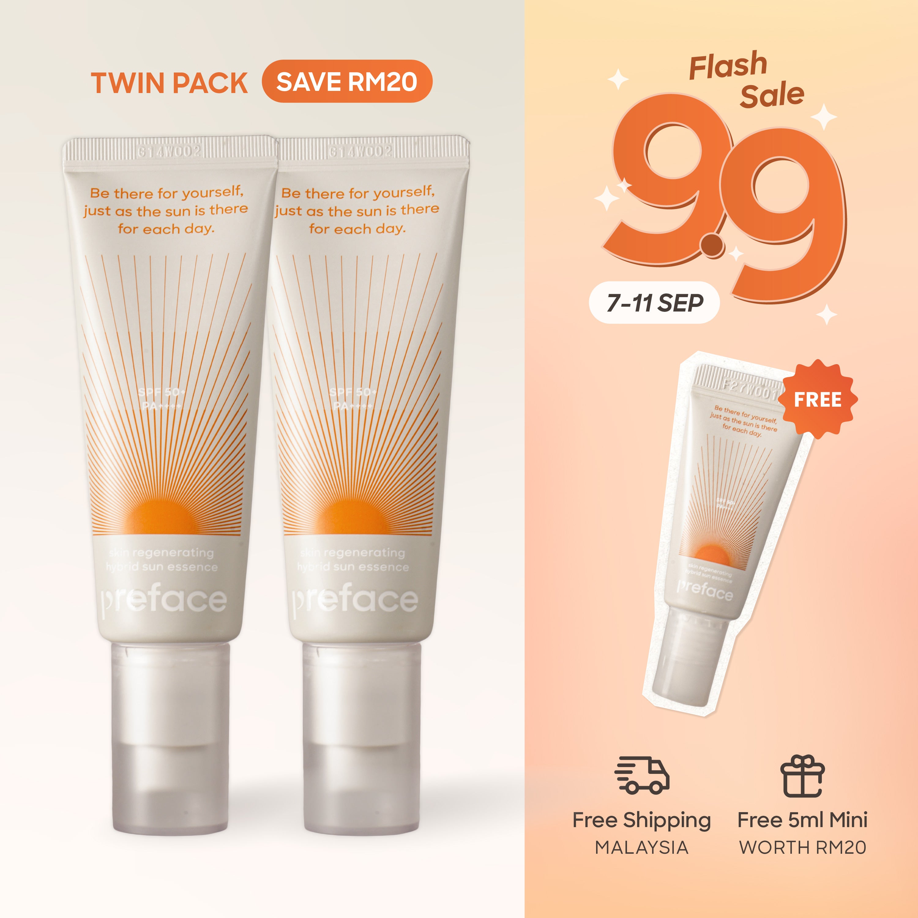 9.9 Flash Sale] Twin Pack Skin Regenerating Hybrid Sun Essence
